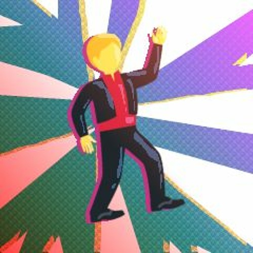 A man dancing emoji in front of a glass-eqsue half-toned gradient background